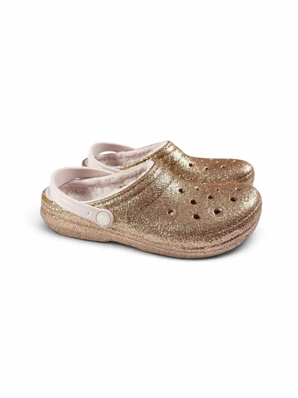 Crocs Classic Lined Glitter Clogs Rose Gold Fleece Kids J5 Size 5